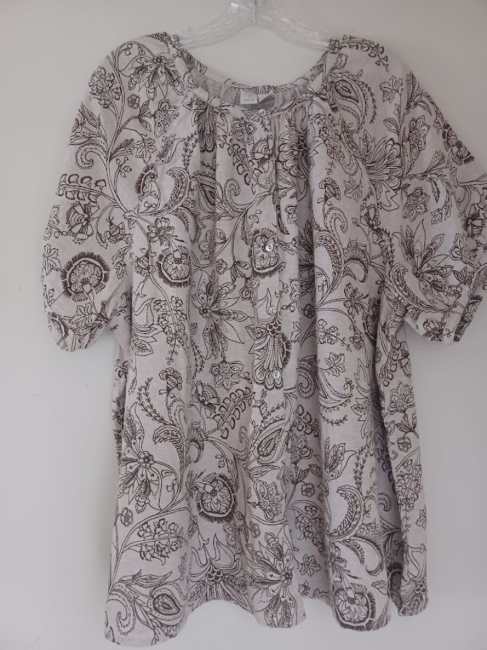 Joie Womens 1X Linen Rayon Paisley Blouse Boho Peasant Tunic 3/4 Sleeve